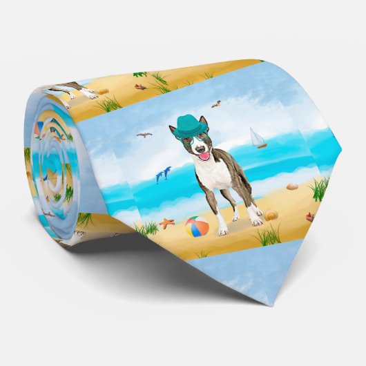 Bull Terrier Dog op Beach Stropdas (Opgerold)