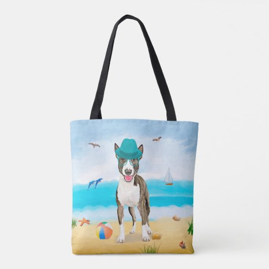 Bull Terrier Dog op Beach Tote Bag (Achterkant)