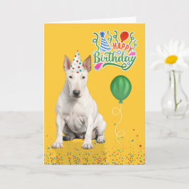 Bull Terrier Dog Party Hat Yellow Birthday Kaart