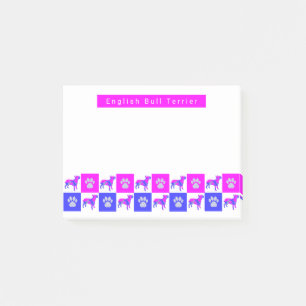 Bull Terrier Dog & Paw Hot Pink & Blue Silhouette Post-it® Notes