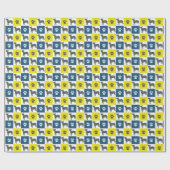 Bull Terrier Dog & Paw Yellow & Blue Grid Cadeaupapier (Vlak)