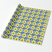 Bull Terrier Dog & Paw Yellow & Blue Grid Cadeaupapier (Uitgerold)