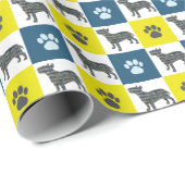 Bull Terrier Dog & Paw Yellow & Blue Grid Cadeaupapier (Rol Hoek)