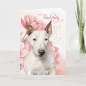 Bull Terrier Dog Pink Botanical Flowers Birthday Kaart (Voorkant)