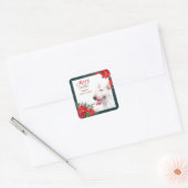 Bull Terrier Dog Poinsettia Border Kerstmis Vierkante Sticker (Envelop)