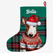 Bull Terrier Dog Red en Green Plaid Gepersonalisee Grote Kerstsok (Achterkant)