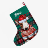 Bull Terrier Dog Red en Green Plaid Gepersonalisee Grote Kerstsok (Achterkant (Hangend))