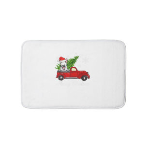 Bull Terrier Dog Riding Red Truck Badmat