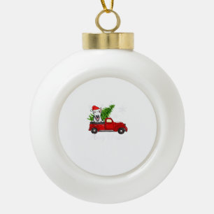 Bull Terrier Dog Riding Red Truck Keramische Bal Ornament