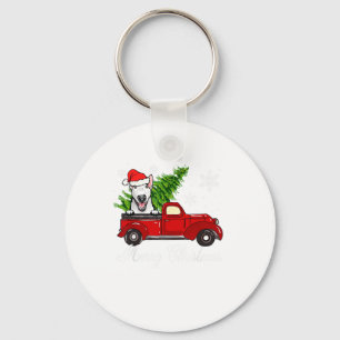 Bull Terrier Dog Riding Red Truck Sleutelhanger
