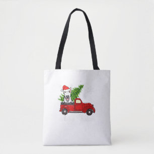 Bull Terrier Dog Riding Red Truck Tote Bag