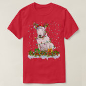 Bull Terrier Dog Santa Hat Reindeer kerstligh T-shirt (Design voorkant)