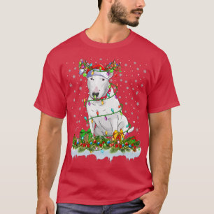 Bull Terrier Dog Santa Hat Reindeer kerstligh T-shirt