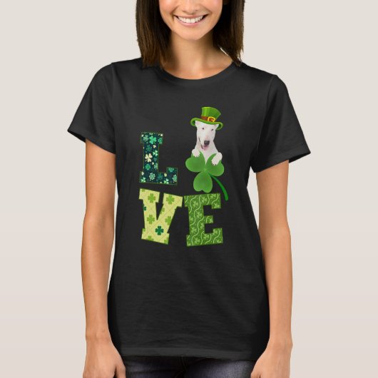 Bull Terrier Dog Shamrock St. Patricks Day Irish T-shirt (Voorkant)
