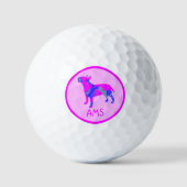 Bull Terrier Dog Silhouette Hot Pink &Blue Golfballen (Voorkant)