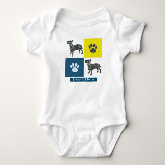 Bull Terrier Dog Silhouette & Paw Y&B Grid Square Romper (Voorkant)