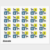Bull Terrier Dog Silhouette & Paw Y&B Grid Vierkante Sticker (Vel)