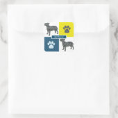 Bull Terrier Dog Silhouette & Paw Y&B Grid Vierkante Sticker (Tas)
