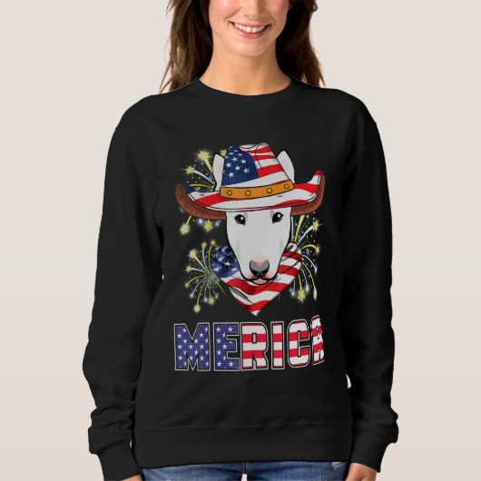 Bull Terrier Dog Us Flag Pet Fireworks Merica 4th Trui (Voorkant)