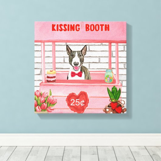 Bull Terrier Dog Valentijnsdag Kissing Booth Canvas Afdruk (Insitu (Houten vloer))