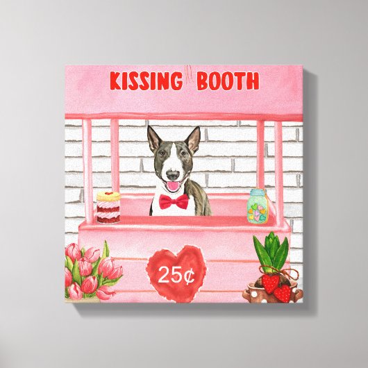 Bull Terrier Dog Valentijnsdag Kissing Booth Canvas Afdruk (Voorkant)