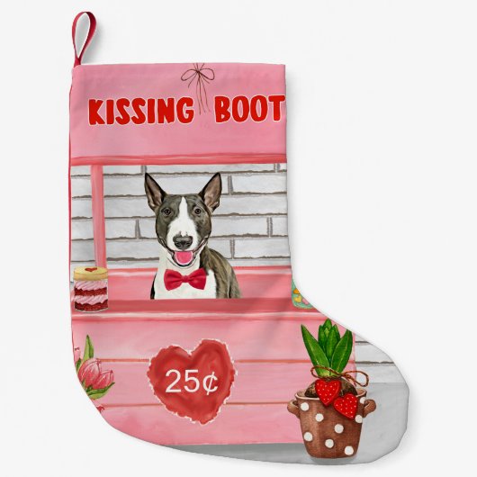 Bull Terrier Dog Valentijnsdag Kissing Booth Kleine Kerstsok (Voorkant)