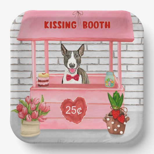 Bull Terrier Dog Valentijnsdag Kissing Booth Papieren Bordje (Voorkant)