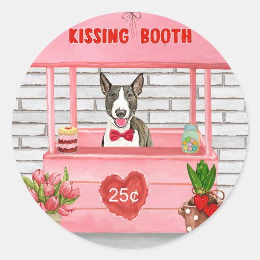 Bull Terrier Dog Valentijnsdag Kissing Booth Ronde Sticker (Voorkant)