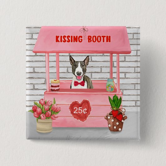 Bull Terrier Dog Valentijnsdag Kissing Booth Vierkante Button 5,1 Cm (Voorkant)