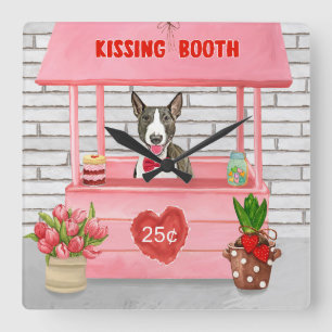 Bull Terrier Dog Valentijnsdag Kissing Booth Vierkante Klok