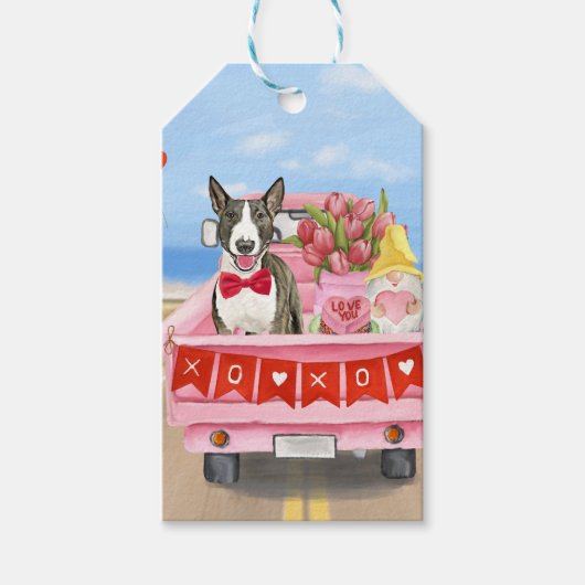 Bull Terrier Dog Valentijnsdag Truck Hearts Cadeaulabel (Voorkant)