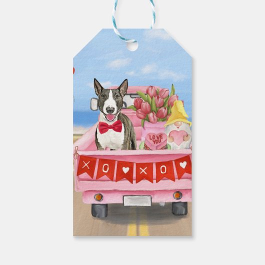 Bull Terrier Dog Valentijnsdag Truck Hearts Cadeaulabel (Achterkant)