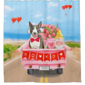 Bull Terrier Dog Valentijnsdag Truck Hearts Douchegordijn (Voorkant)