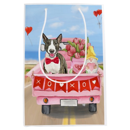 Bull Terrier Dog Valentijnsdag Truck Hearts Medium Cadeauzakje (Voorkant)