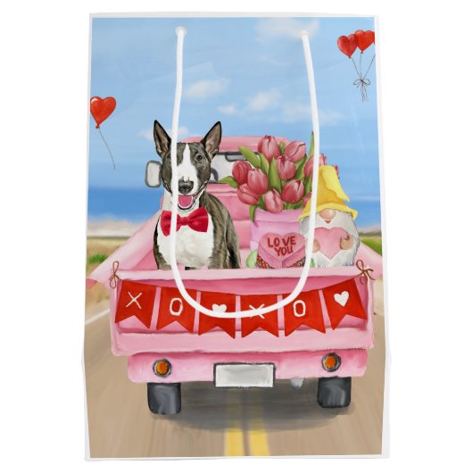 Bull Terrier Dog Valentijnsdag Truck Hearts Medium Cadeauzakje (Achterkant)