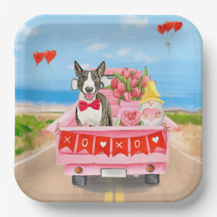 Bull Terrier Dog Valentijnsdag Truck Hearts Papieren Bordje