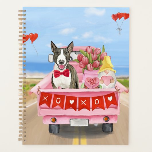 Bull Terrier Dog Valentijnsdag Truck Hearts Planner (Voorkant)