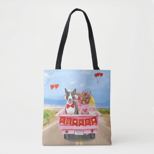 Bull Terrier Dog Valentijnsdag Truck Hearts Tote Bag (Voorkant)