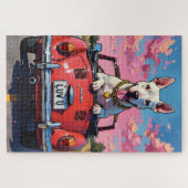 Bull Terrier Dog Valentine's Day Red Convertible Legpuzzel (Horizontaal)