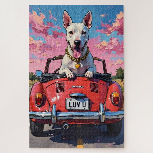Bull Terrier Dog Valentine's Day Red Convertible Legpuzzel (Verticaal)