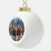 Bull Terrier Dogs Christmas Snow Holiday Keramische Bal Ornament (Rechts)
