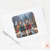 Bull Terrier Dogs Christmas Snow Holiday Vierkante Sticker (Envelop)