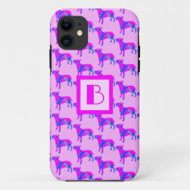 Bull Terrier Engelse Hond Roze Blauw Silhouet Mono Case-Mate iPhone Case