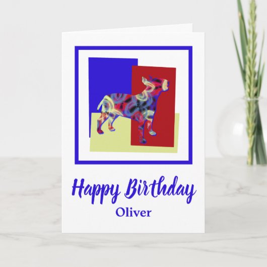Bull Terrier English Dog Red Blue Yellow Birthday Kaart (Voorkant)