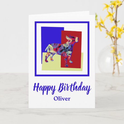 Bull Terrier English Dog Red Blue Yellow Birthday Kaart (Gele Bloem)