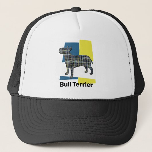 Bull Terrier English Dog Silhouette Tricolor Grid Trucker Pet (Voorkant)