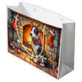 Bull Terrier Fireplace with Christmas Lights Groot Cadeauzakje (Achterkant Gekanteld)