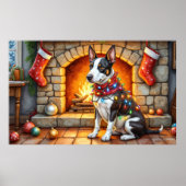 Bull Terrier Fireplace with Christmas Lights Poster (Voorkant)