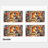 Bull Terrier Fireplace with Christmas Lights Rechthoekige Sticker (Vel)