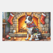 Bull Terrier Fireplace with Christmas Lights Rechthoekige Sticker (Voorkant)